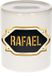 Bellatio Decorations Shoppartners Bv Spaarpot met voornaam Rafael - wit - met goud/zwart embleem - 8 x 9 cm - keramiek - met afsluitdop - cadeau verjaardag