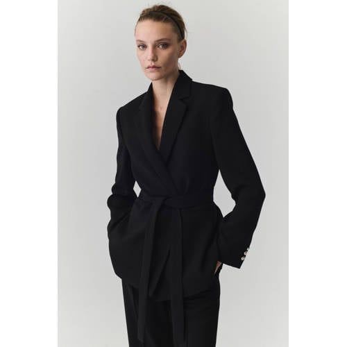 Mango blazer met ceintuur - zwart