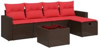 vidaXL 6-delige tuinbankset met kussens, bruin, polyrotan