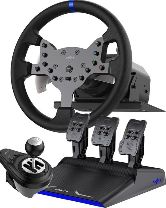 PXN V99 - High End Race Stuur - Force Feedback - Game Stuur - Geschikt voor PS4, Xbox One, PC, Xbox Series X|S, PS3, Nintendo Switch - Met Pedalen en Shifter