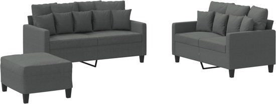 vidaXL 3-delige Loungeset met kussens stof donkergrijs