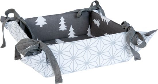 Clayre & Eef Katoenen Broodmand in kerst ontwerp grijs/wit 35 x 35 x 8 cm