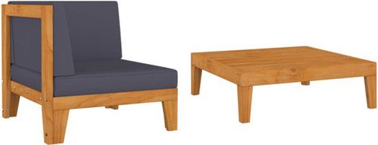 vidaXL 2-delige Loungeset met kussens massief acaciahout