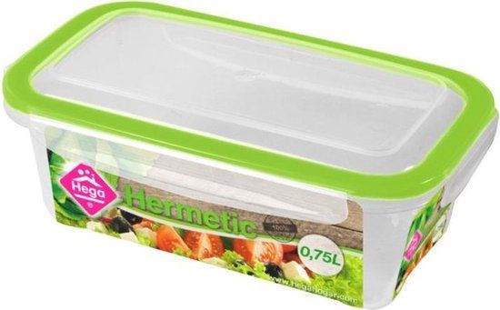 5x Hega hogar Vershoudbakjes - 0.75L - Transparant/Groen - Luchtdicht