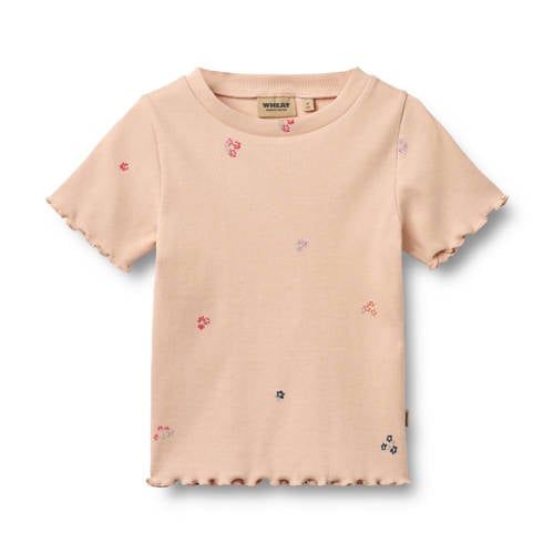 Wheat gebloemde T-shirt oranje rib gebreid