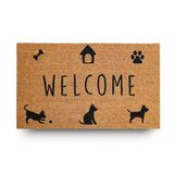 LifeGreen Kera Animals Voetmat met kokosvezels, vuilafstotend tapijt voor rechthoekige ingang, 40 x 70 cm, onderkant van antislip latex, opdruk "Welcome"