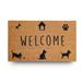 LifeGreen Kera Animals Voetmat met kokosvezels, vuilafstotend tapijt voor rechthoekige ingang, 40 x 70 cm, onderkant van antislip latex, opdruk "Welcome"