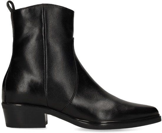 Manfield - Dames - Zwarte leren enkellaarsjes met blokhak - Maat 42