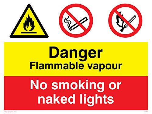 Viking Signs Viking Signs CN615-A3L-3M "Danger Flammable Vapour, No Smoking or Naked Lights" Sign, 3 mm Plastic Rigid, 400 mm H x 300 mm W