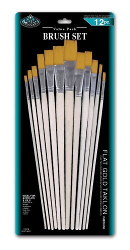 Royal & langnickel Royal en Langnickel Long Handle Flat Taklon Variety Brush Set - Goud (Pak van 12)