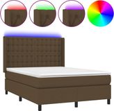 vidaXL Boxspring met matras en LED stof donkerbruin 140x190 cm