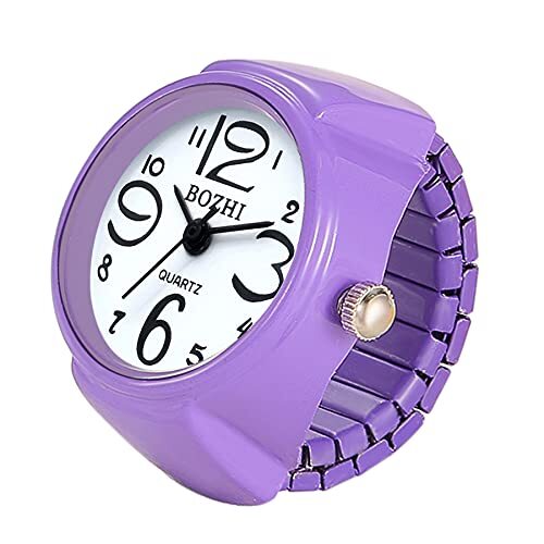 JewelryWe Vingerhorloge voor dames en heren met elastisch kwarts, rond, kleur naar keuze, F,