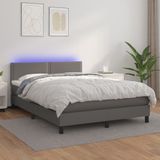 Maison Exclusive - Lit boxspring avec matelas et éclairage LED, gris, similicuir, 140x190 cm