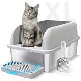Suzzipaws Ingesloten roestvrijstalen kattenbak met deksel, extra grote kattenbak voor grote katten, XL metalen kattenbakbak met hoge wandzijbehuizing, niet plakkerig, anti-lekkage, eenvoudige
