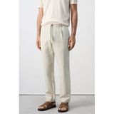 Mango Man slim fit broek met linnen - lichtbeige
