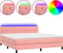 vidaXL Boxspringbed met matras en LED-verlichting, roze, 160x200 cm, fluweel