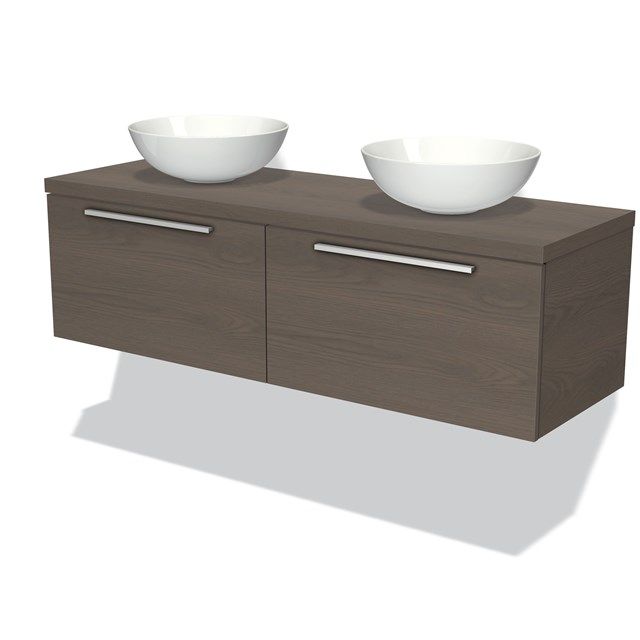Maxaro Badkamermeubel voor Waskom 140cm Modulo Plato Donkerbruin Eiken 2 Lades Vlak