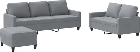 vidaXL 3-delige Loungeset met kussens stof lichtgrijs