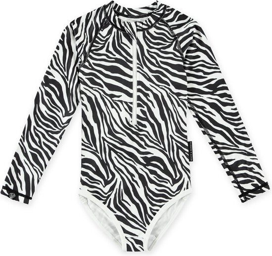 Beach &amp; Bandits - UV-zwempak voor meisjes - Lange mouw - UPF50+ - Zebra Fish - Zwart/Wit - maat 104-110cm