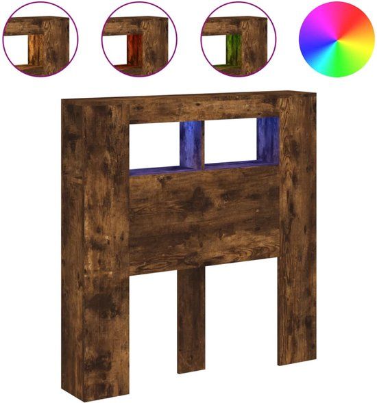 vidaXL Hoofdbord met LED, 100x18,5x103,5 cm, Bewerkt Hout, Gerookt Eiken