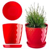 Merkloos KADAX Bloempot met Schotel, Plantenpot van Kunststof, 12 cm, Rood