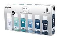 Rayher Chalky Set 6 kleuren à 60 ml, blauw/groentinten, krijtverf voor looks in shabby chic-, vintage- en landhuisstijl, 35049990