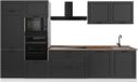Vicco Complete keukeneenheid R-Line, Antraciet landelijk/Wit, 340 cm goudkleurig eiken werkblad