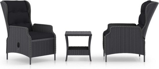 vidaXL 3-delige Loungeset met kussens poly rattan donkergrijs