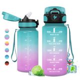Drinkfles voor kinderen, 500 ml, lekvrije fitnessfles, motiverende drinkfles met rietje, sportwaterfles met tijdweergave, drinkfles voor volwassenen, fiets, reizen