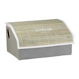 Relaxdays Groene vouwbox met deksel, opvouwbare opbergmand, bamboedeksel, opbergbox met handgrepen, vintage design, standaard