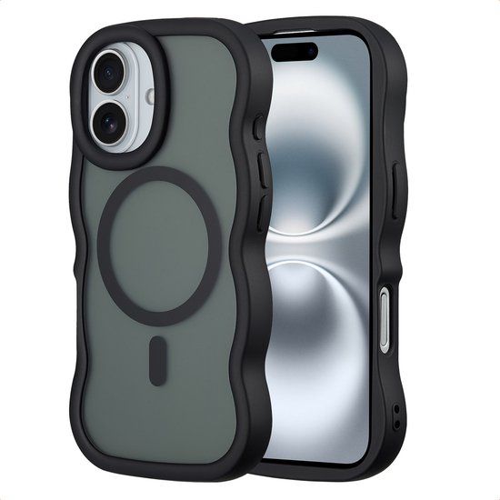 Selencia Wavy Case - Golvend Hoesje geschikt voor Apple iPhone 16 - Zwart