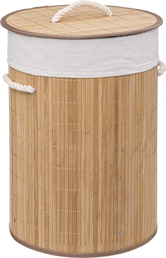 5five 5Five Ronde Wasmand met deksel en handvaten - Bamboe - 48 liter