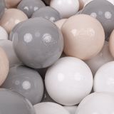 KiddyMoon 200 ballen/7cm kinderballen speelballen voor ballenbad baby éénkleurige plastic ballen made in eu, pastel beige/grijs/wit