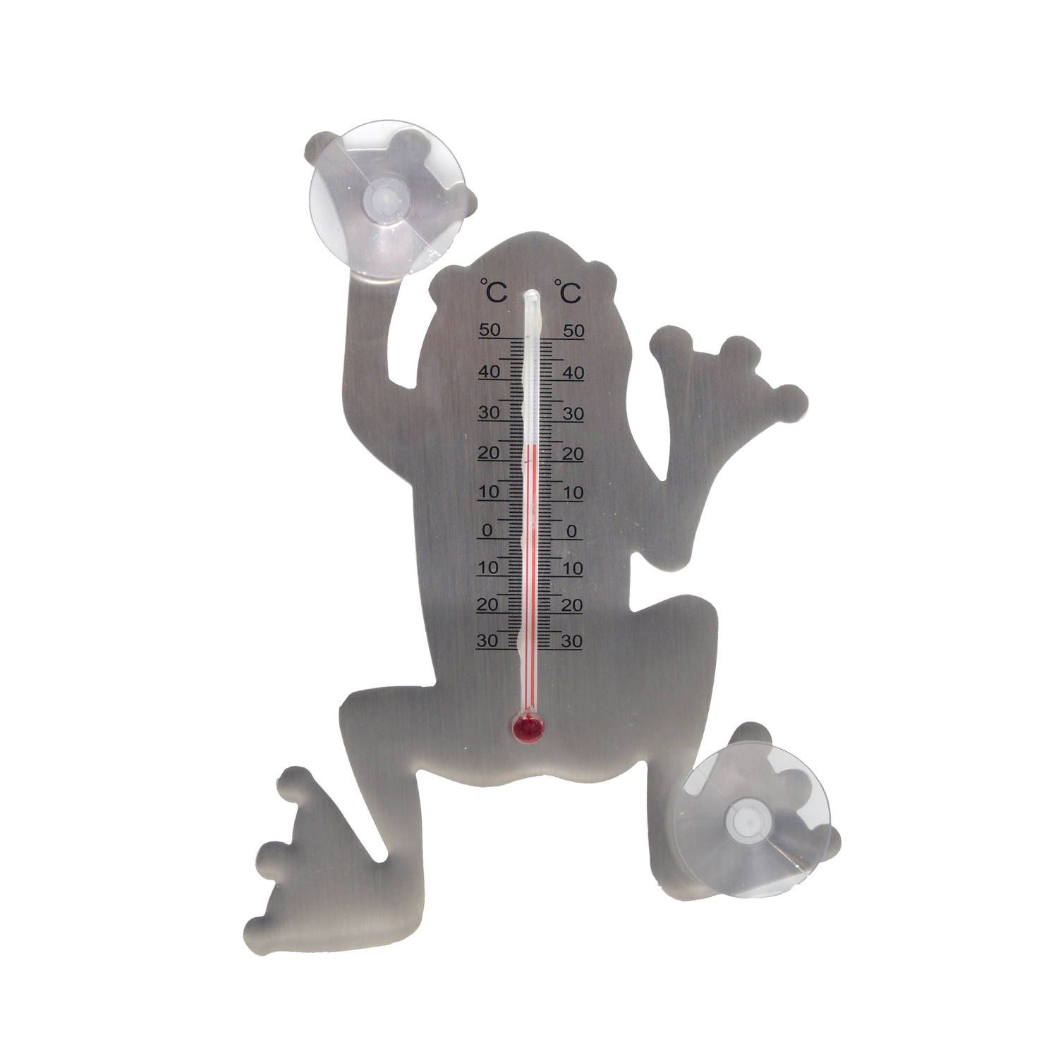 Buitenmuurthermometer grijs kikkertje 16 cm kunststof met zuignap - buitenthermometers