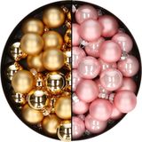 Othmar Decorations Bv Mini kerstballen - 48x st - goud en lichtroze - 2,5 cm - glas - kerstversiering