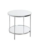 HAKU Ronde bijzettafel chroom metaal poten met verstelmogelijkheid spiegel 5 mm sofatafel salontafel rond - Maat: H 46 cm x Ø 44 cm, Stijl: Art Deco