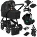 LIONELO Bianka 3-in-1 Kinderwagen Set - Zwart - incl. autostoel - 0-22kg - XXL - Buggy 3in1 - Verstelbare duwstang - Opvouwbaar - Accessoireset - XXL zonnekap - Gelagerde wielen - Reiswieg