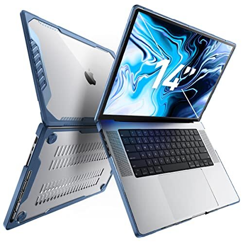 Supcase Beschermhoes voor MacBook Pro 14 inch (2021) A2442 M1 Pro / M1 Max, dunne harde schaal met TPU-bumper schokbestendig [Unicorn Beetle-serie] voor MacBook Pro 14 inch met Touch ID (blauw)