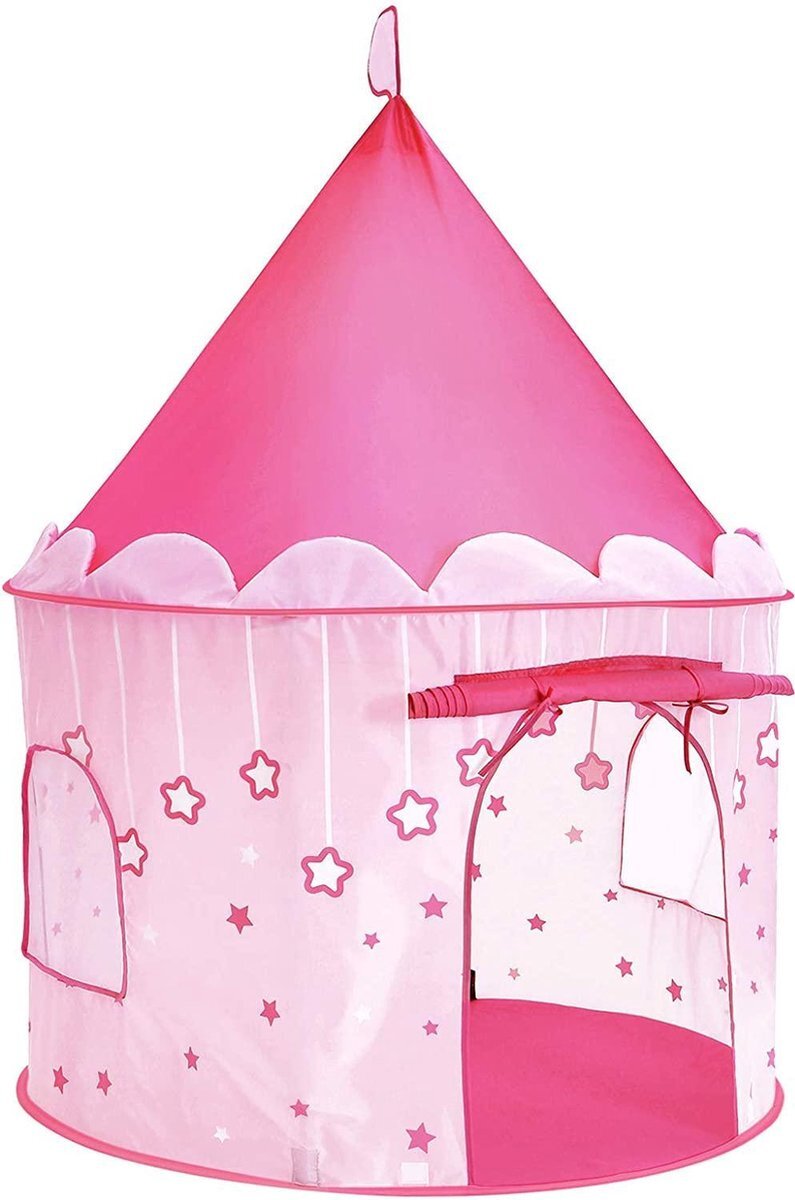 Acaza Speeltent, prinses kasteel voor meisjes, peuters, speelhuisje voor binnen en buiten, Opvouwbaar, met draagtas, roze