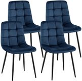 CLP Antibes Set van 4 Eetkamerstoelen - Zonder armleuning - Metaal frame - Velvet - Fluweel/donkerblauw