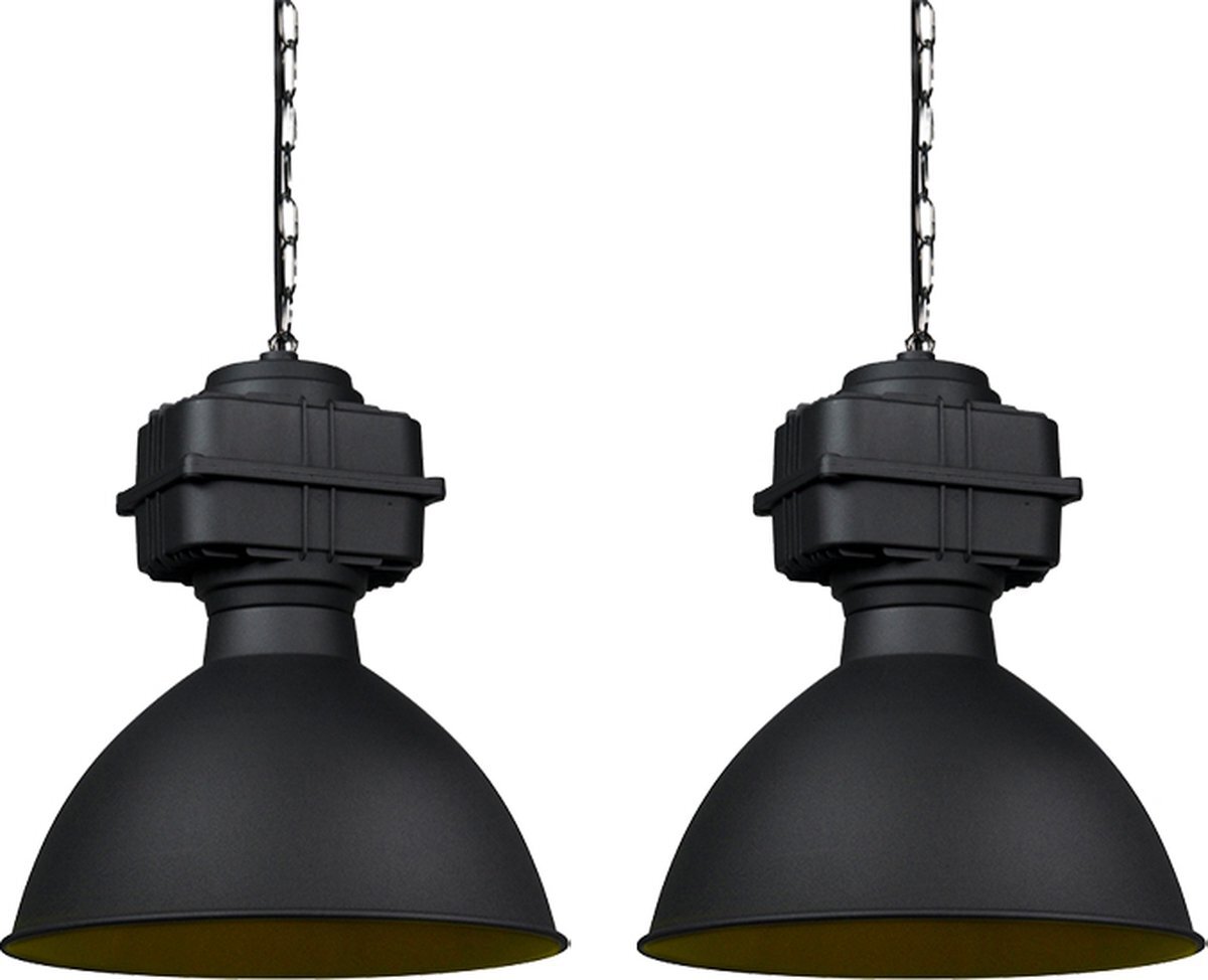 QAZQA sicko - Industriele Hanglamp - 2 lichts - H 1500 mm - Zwart - Industrieel - Woonkamer | Slaapkamer | Keuken