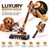 AG AG4200 Steelstofzuiger Draadloos - Zakloos - 35.000 Pa - Krachtig - Dierenharen - LED - Lichtgewicht - Luxe Bruin Goud