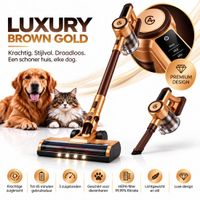 AG AG4200 Steelstofzuiger Draadloos - Zakloos - 35.000 Pa - Krachtig - Dierenharen - LED - Lichtgewicht - Luxe Bruin Goud