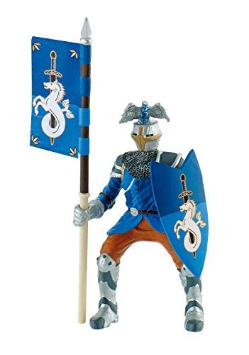 Bullyland 80785 - Speelfiguur Toernooi Ritter in blauwe uitrusting met schild en vlag, ca. 12,5 cm, PVC-vrij