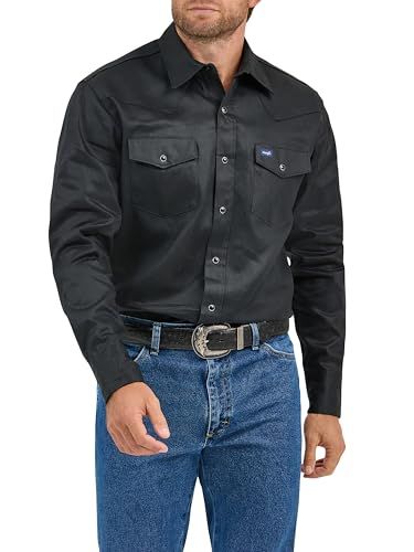 ALL TERRAIN GEAR X Wrangler Heren Westernhemd met cowboy-snit, lange mouwen, met drukknopen, verwassen afwerking hemd met button-down-kraag, zwart, L (Lang)