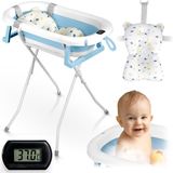 Ricokids Opvouwbaar babybadje met standaard, thermometer en inzetstuk RK-287 wit-blauw