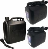 Benson 3x stuks jerrycans zwart voor brandstof - 5-10-20 liter - inclusief schenktuit - benzine / diesel