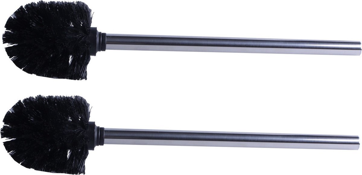 Trendo Set van 4x stuks RVS toiletborstels/wcborstels zwart - 34 cm - Roestvast staal