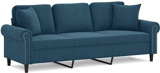 vidaXL Driezitsbank met sierkussens 180 cm fluweel blauw