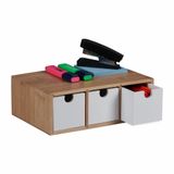 Relaxdays bureau organizer, bamboe, met 3 lades, 9 x 26 x 18 cm, naturel/wit